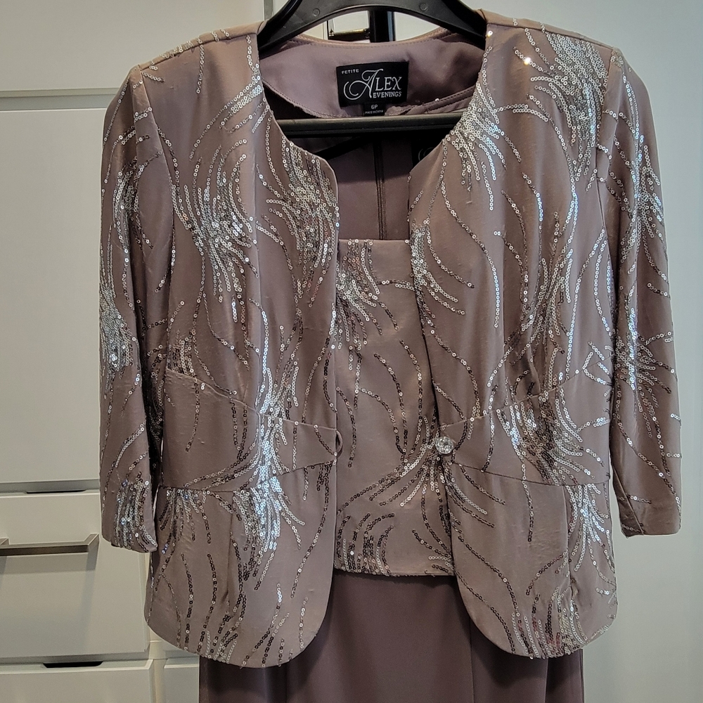 Dress and Jacket, Alex EveningsPetite Sequined A-Line Midi Dress and Jacket - Picture 7 of 10